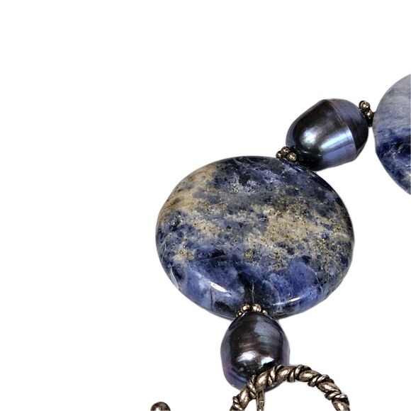 Donna Dressler 925 Silver Blue Sodalite & Freshwater Pearl Toggle Bracelet Jewel - Picture 5 of 8